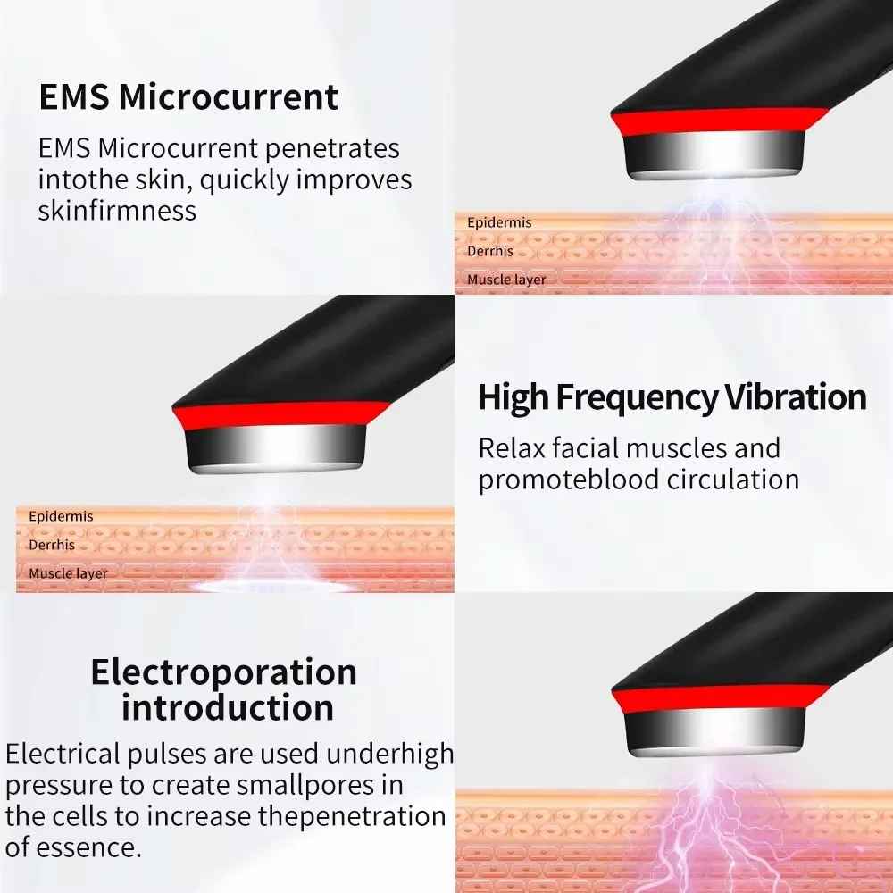 7 Colors Ager Booster Pro 6 In1 Lifting Face Neck Therapy Wand LED Vibration Massager Beauty Device Skincare & Blue Rejuvenation
