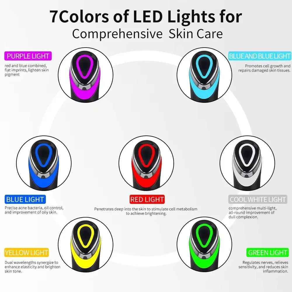 7 Colors Ager Booster Pro 6 In1 Lifting Face Neck Therapy Wand LED Vibration Massager Beauty Device Skincare & Blue Rejuvenation